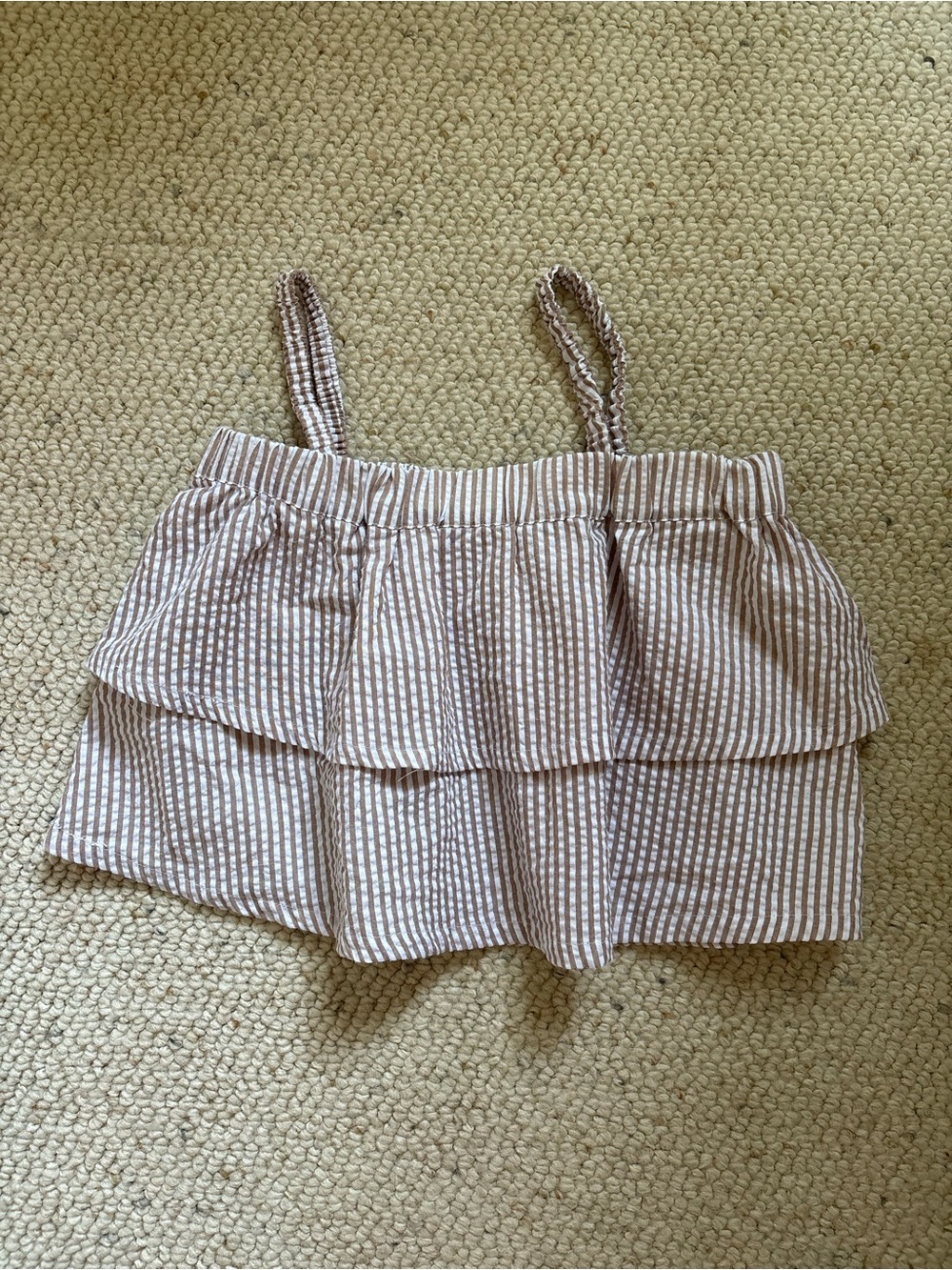 Gianni Bini Beige and White Striped Ruffle Crop Top